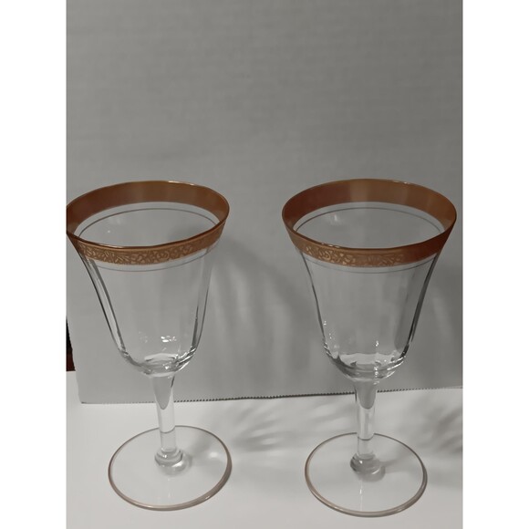 Tiffin Vintage Crystal & Gold Glasses Set of 2 - Picture 3 of 3